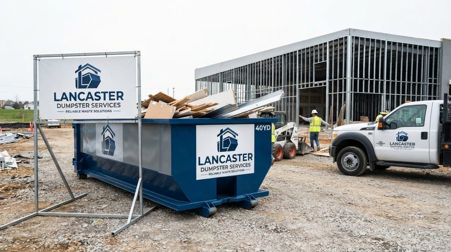 Lancaster Dumpster Services on a commercial construction site